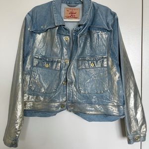 Y/Project Metallic Foiled Denim Jacket In Blue